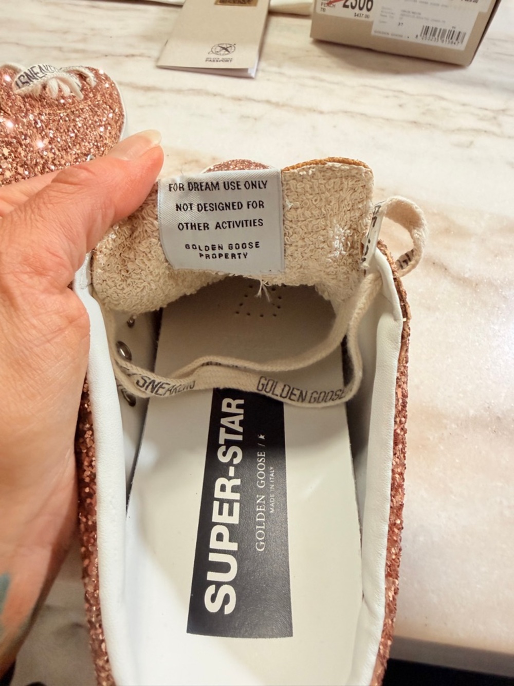 Brand New Golden Goose Peach Glitter Super-Star Sabot Sneakers - Picture 4 of 8